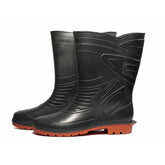 Health Safe Gum Boot For Men, (28.5cm Height) (Black/Red) Flexible PVC, Puncture & Tear Resistant, Anti-Slip, Oil/Water/Acid Resistance, Lightweight, Industrial/Labor Purpose, Unisex Gumboot